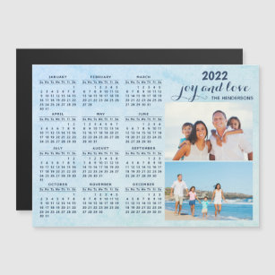 Custom 2022 Magnetic Calendar Two Photo Blue