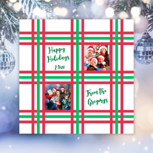 Custom 2024 Red Green Plaid Family Photo  Holiday Card