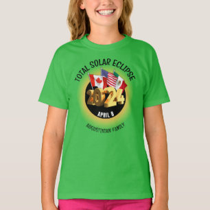 Custom 2024 TOTAL SOLAR ECLIPSE Flags Kids T-Shirt