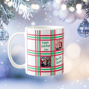 Custom 2025 Red Green Plaid Family Photo  Coffee Mug