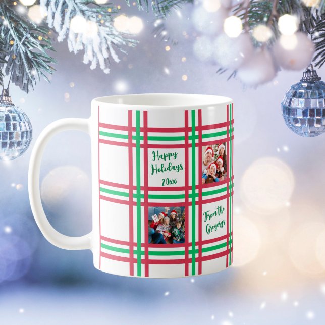 Custom 2025 Red Green Plaid Family Photo  Coffee Mug (Creator Uploaded)