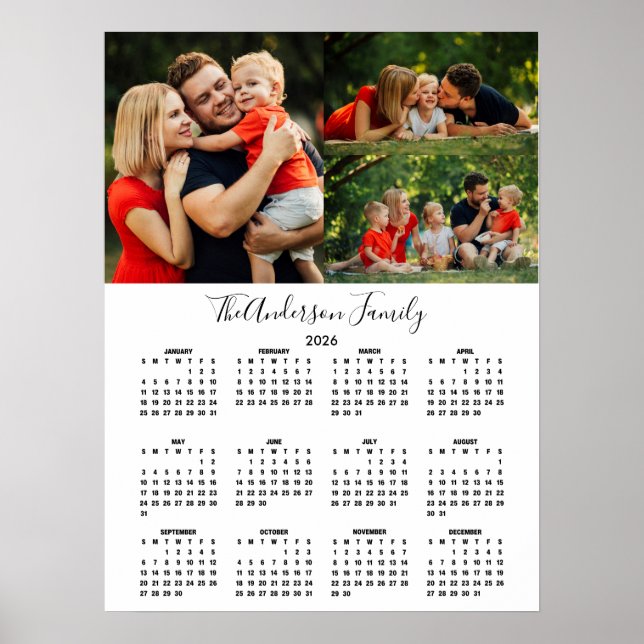 Custom 2026 Calendar 3 Photo Collage Poster (Front)
