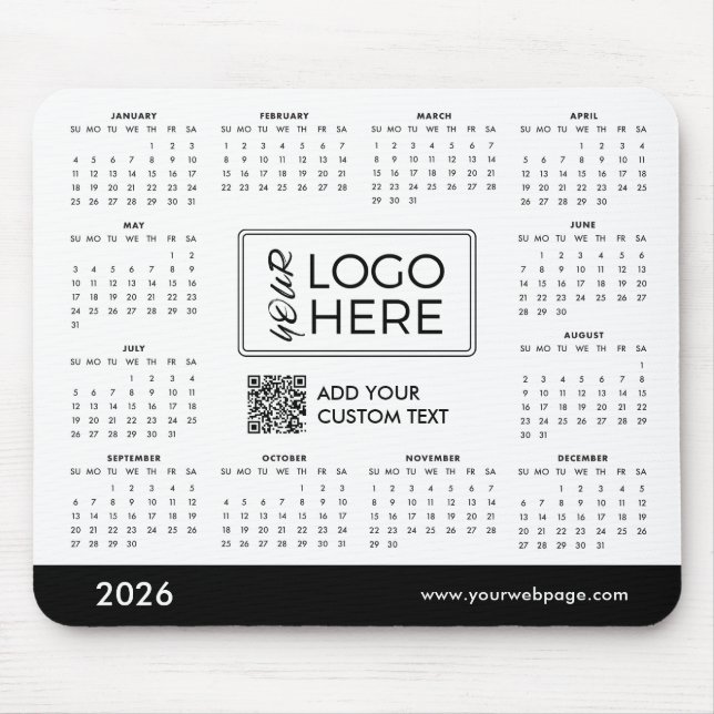 Custom 2026 Calendar QR Code Business Logo Mouse Pad (Front)