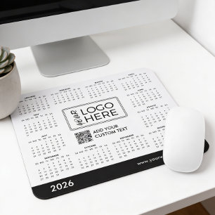 Custom 2026 Calendar QR Code Business Logo Mouse Pad