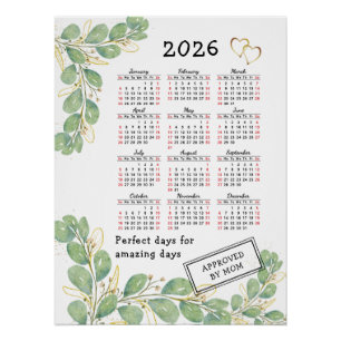 Custom 2026 Calendar with Elegant Eucalyptus Poster