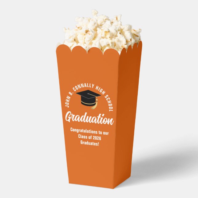 Custom 2026 Orange Graduation Party Popcorn Favour Box (Popped)