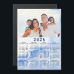Custom 2026 Photo Calendar Magnet Blue White Ocean<br><div class="desc">This elegant modern 2026 calendar magnet is easy to customise with a personal photo to create a unique keepsake for your loved ones. The blue and white design with your picture is cute for costal style interiors, and is a practical gift idea. Click "Personalise" ("View Product Details" / "Personalise") and...</div>