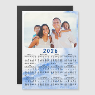 Custom 2026 Photo Calendar Magnet Blue White Ocean