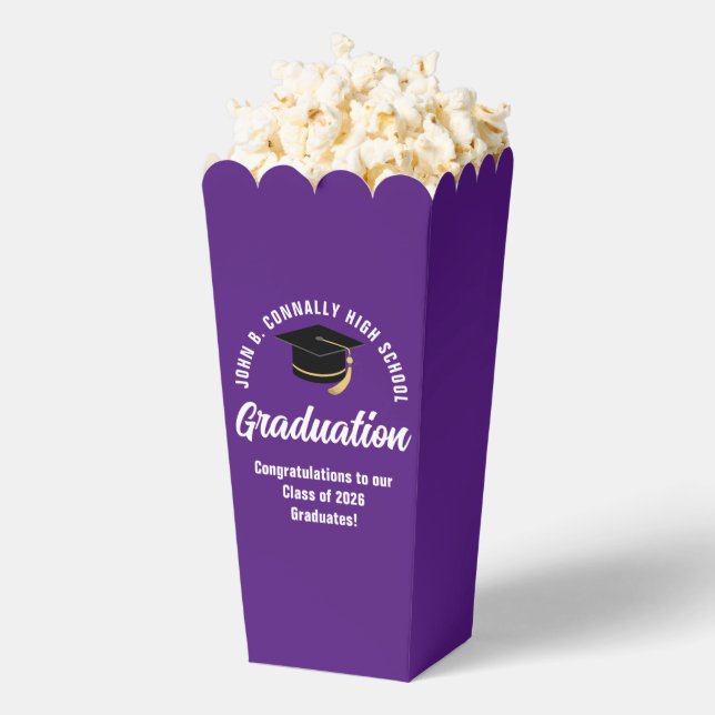 Custom 2026 Purple Graduation Party Popcorn Favour Box (Popped)