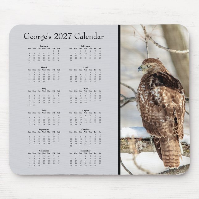 Custom 2027 Red-Tailed Hawk Desk Calendar Mouse Pad (Front)