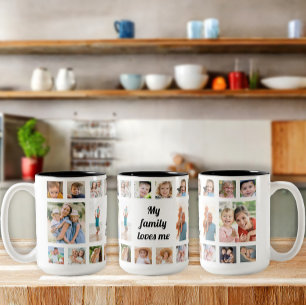 Custom 20 Family Photo Collage Family Loves Me Two-Tone Coffee Mug