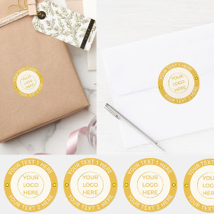 Custom 20 Golden Company Logo & Text   Elegant  Classic Round Sticker
