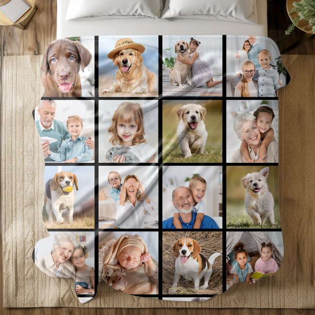 Custom 20 Photo Collage Personalised Modern Family Fleece Blanket (Creator Uploaded)