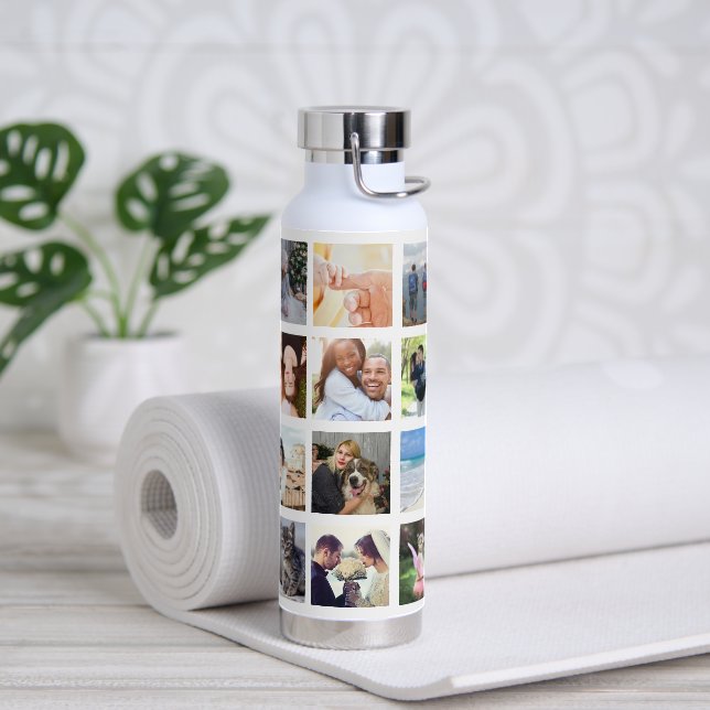 Custom 20 Square Photo Grid Collage Water Bottle (Yoga)