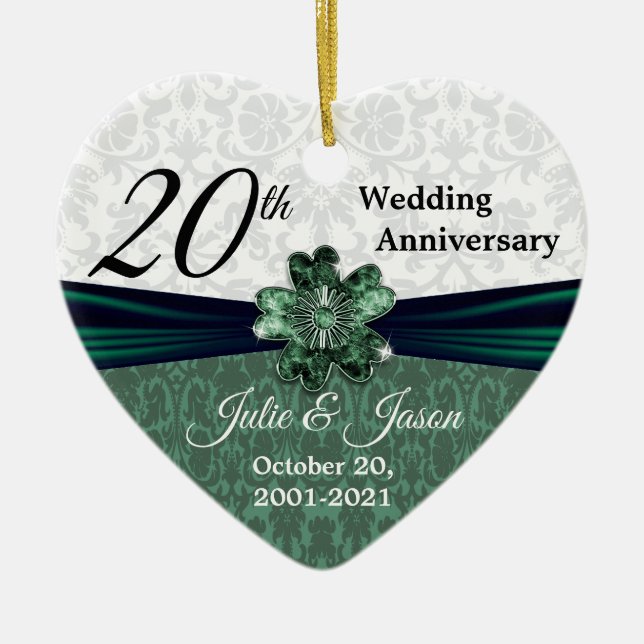 Custom - 20th Emerald Damask Wedding Anniversary Ceramic Tree Decoration (Front)