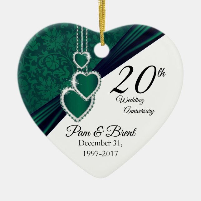 Custom - 20th Emerald Photo Wedding Anniversary Ceramic Ornament (Front)