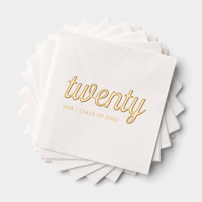Custom 20th Reunion Modern Gold Foil Napkins (Insitu (Stacked))