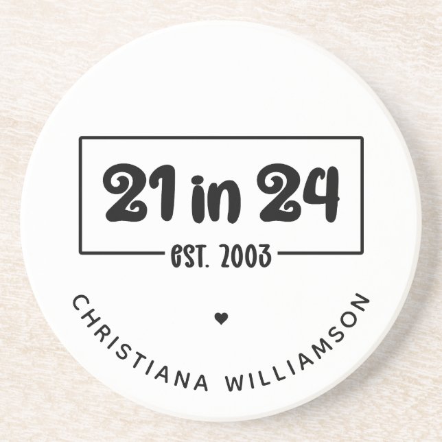 Custom 21st Birthday 21 in 24 Est 2003 Birthday Coaster (Front)