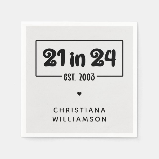 Custom 21st Birthday 21 in 24 Est 2003 Birthday Napkin (Front)