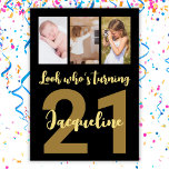 Custom 21st Birthday Gold Modern Photo Collage Invitation<br><div class="desc">Put a smile on a face with this personalised 21st birthday modern script photo collage Invitation. You can add cute childhood or anything you like. - Simply click to personalise this design - For an eco friendly option - choose digital 🔥 My promises - This design is unique and is...</div>