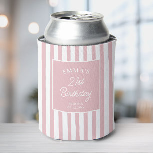 Custom 21st Birthday Preppy Pink Striped Party Can Cooler