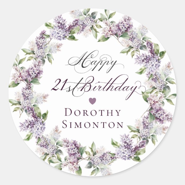 Custom 21st Birthday Purple Lilac Envelope Seal (Front)