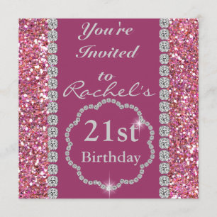 Custom 21ST PINK BLING Birthday Invitation