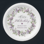 Custom 25th Birthday Purple Lilac Spring Flower Paper Plate<br><div class="desc">Add a special touch to your party decor with these personalised paper plates. They will make the birthday celebrant feel very special and look great in pictures. It takes only minutes to add the birthday celebrant's name. The soft watercolor lilac wreath is perfect for a spring birthday or a woman...</div>