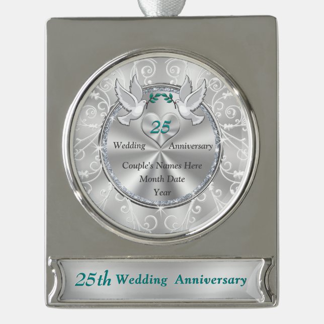 Custom 25th Wedding Anniversary Christmas Ornament (Front)