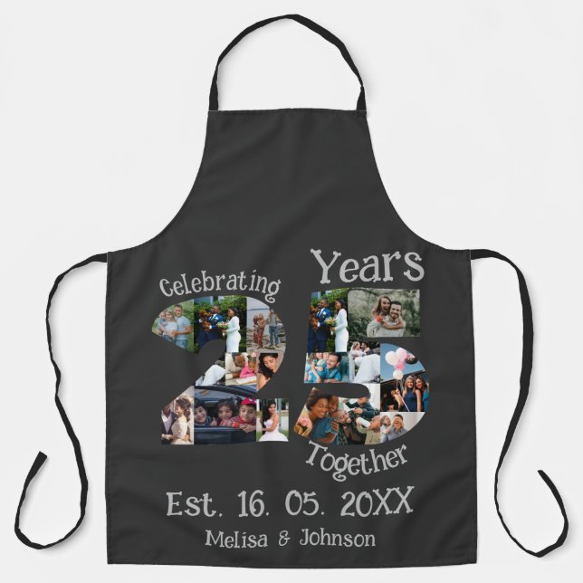 Custom 25th wedding anniversary photo collage apron (Front)