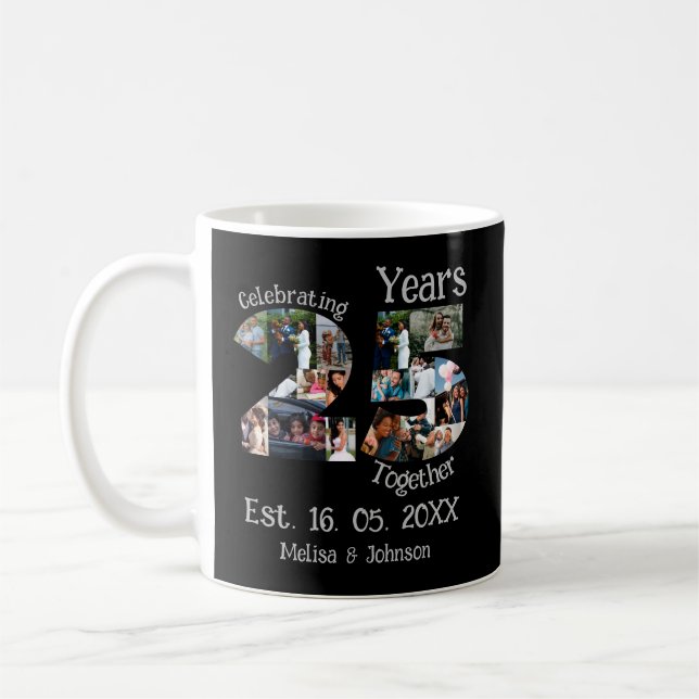 Custom 25th wedding anniversary photo collage coffee mug (Left)