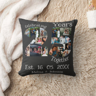 Custom 25th wedding anniversary photo collage cushion