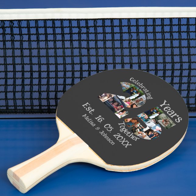 Custom 25th wedding anniversary photo collage ping pong paddle (Insitu)