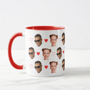 Custom 2 Face Photo Couple Valentines Day Hearts Mug