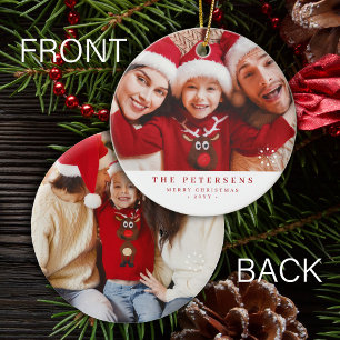 Custom 2 family photos double sided Christmas Ceramic Ornament