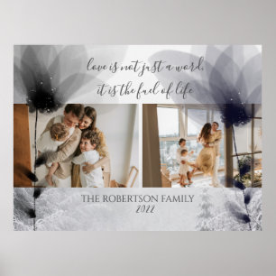 Custom 2 Family Photos Floral Overlay Keepsake Poster
