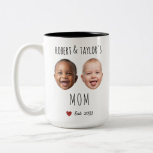 Custom 2 Kids Faces & Names Personalised Mum Gift Two-Tone Coffee Mug