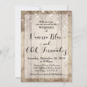 Custom 2 Light Brown Wood Wedding Invitation