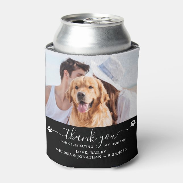 Custom 2 Pet Photo Thank You Dog Wedding Favour Can Cooler (Can Front)