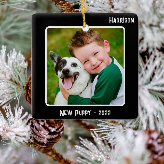 Custom 2-Photo 2 Sided Black Special Event Ceramic Ornament (Creator Uploaded)