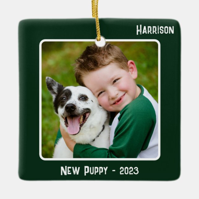 Custom 2-Photo 2 Sided Emerald Special Event Ceramic Ornament (Front)