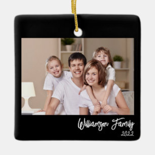 Custom 2-Photo 2-sided Family Photo Simple Black Ceramic Ornament