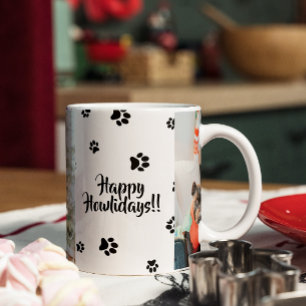 Custom 2 photo collage pet dog xmas happy holidays mug