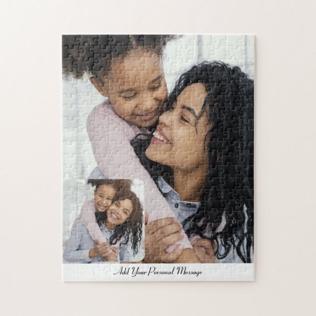 Custom 2 Photo Collage With Personalised Text Jigsaw Puzzle (Vertical)