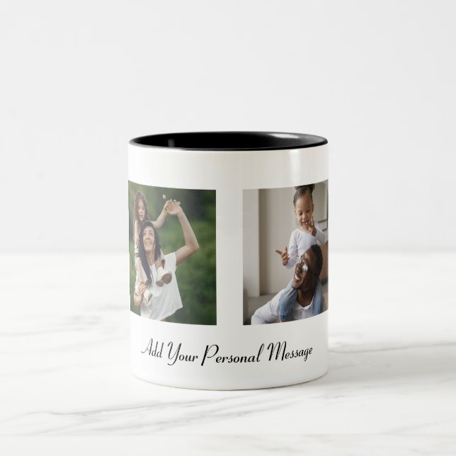 Custom 2 Photo Collage With Personalised Text Two-Tone Coffee Mug (Center)