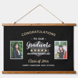 Custom 2 Photo Congratulations Graduate Graduation Hanging Tapestry