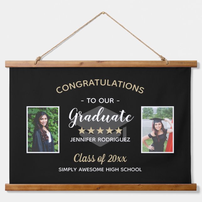 Custom 2 Photo Congratulations Graduate Graduation Hanging Tapestry (Front)