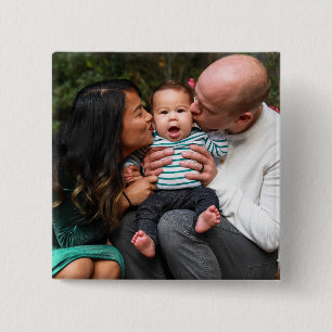 Custom 2 Photo Double Sided Personalized Family 15 Cm Square Badge