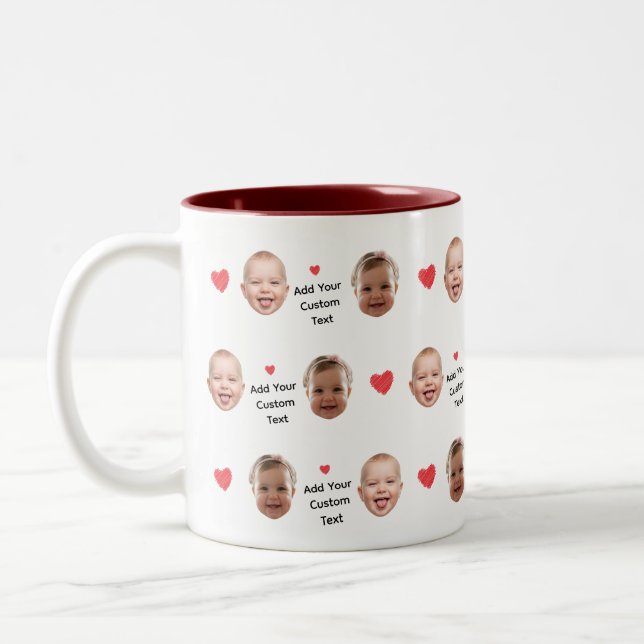 Custom 2 Photo Face Pattern Personalised Text Two-Tone Coffee Mug (Left)