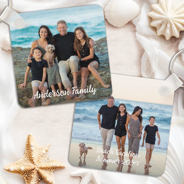 Custom 2 Photo Family Vacation Simple Personalised Key Ring (Creator Uploaded)